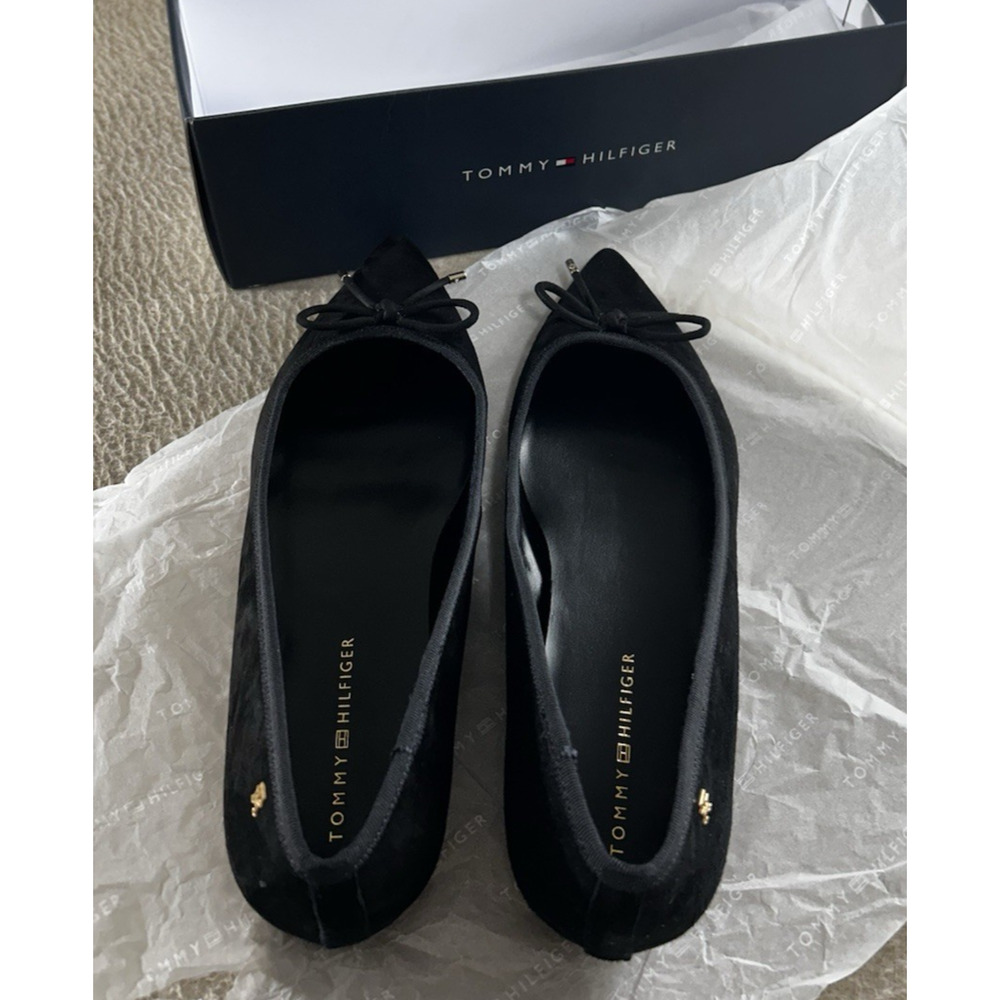 Tommy Hilfiger Kimio Black Flats Sz 11 M Suede Pointed Toe Shoes Bow Detail New - Picture 6 of 6